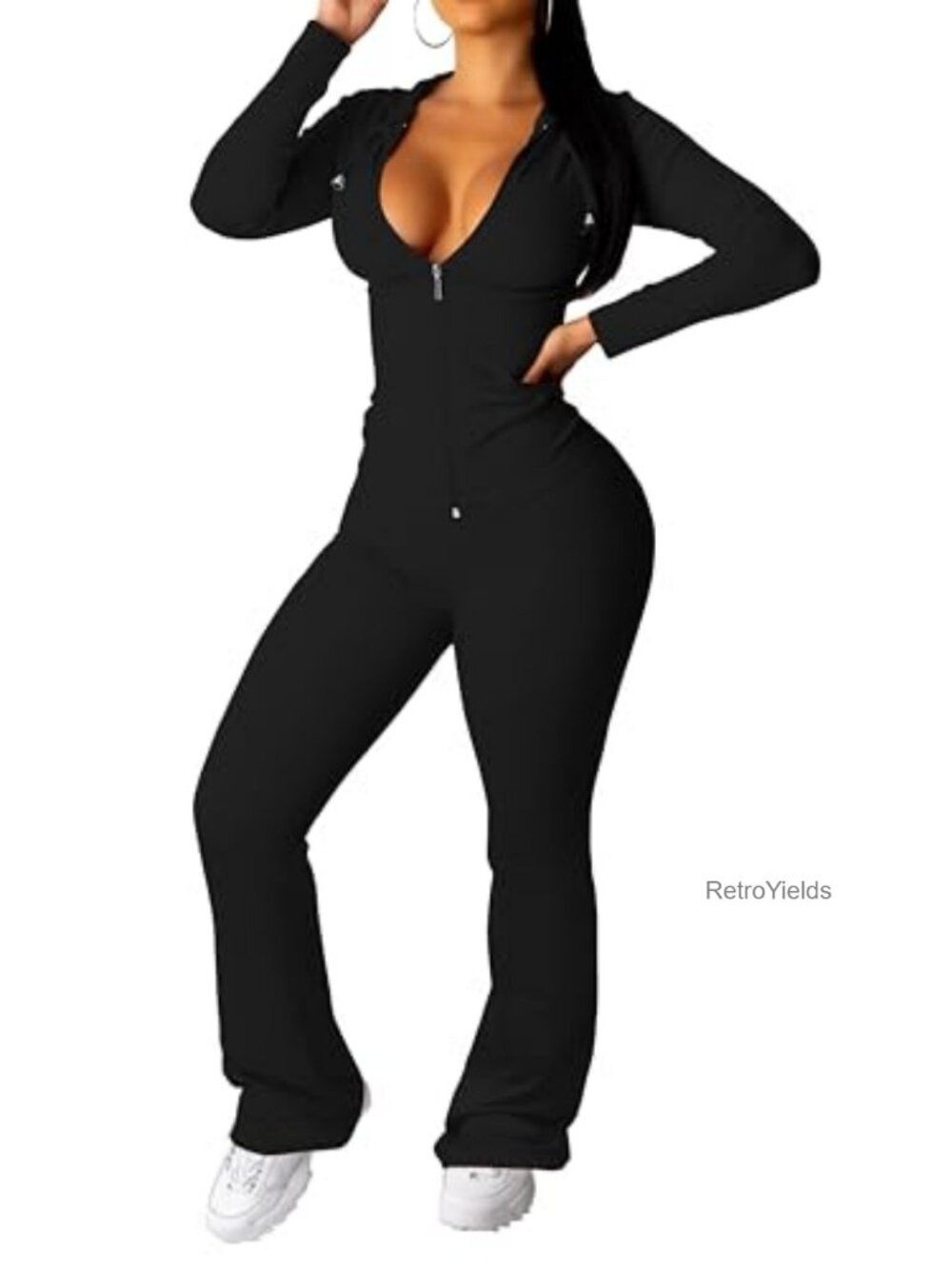 2 Piece Lounge Tracksuit Zip Up Hoodie Flare Pants
